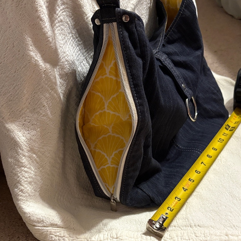 Stylish Denim hobo Shoulder Bag w yellow accents - Picture 3 of 9